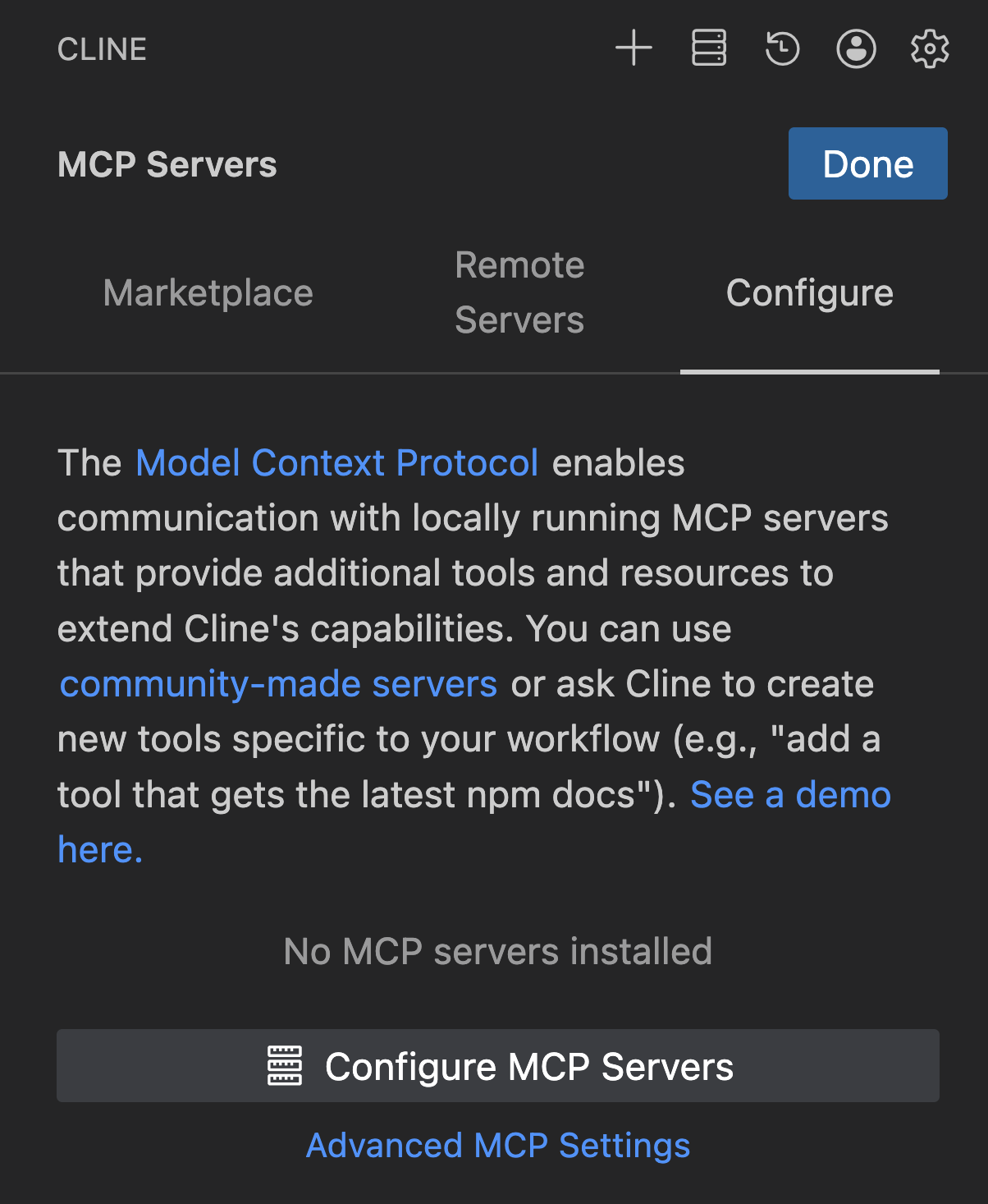 Cline MCP Server Configure